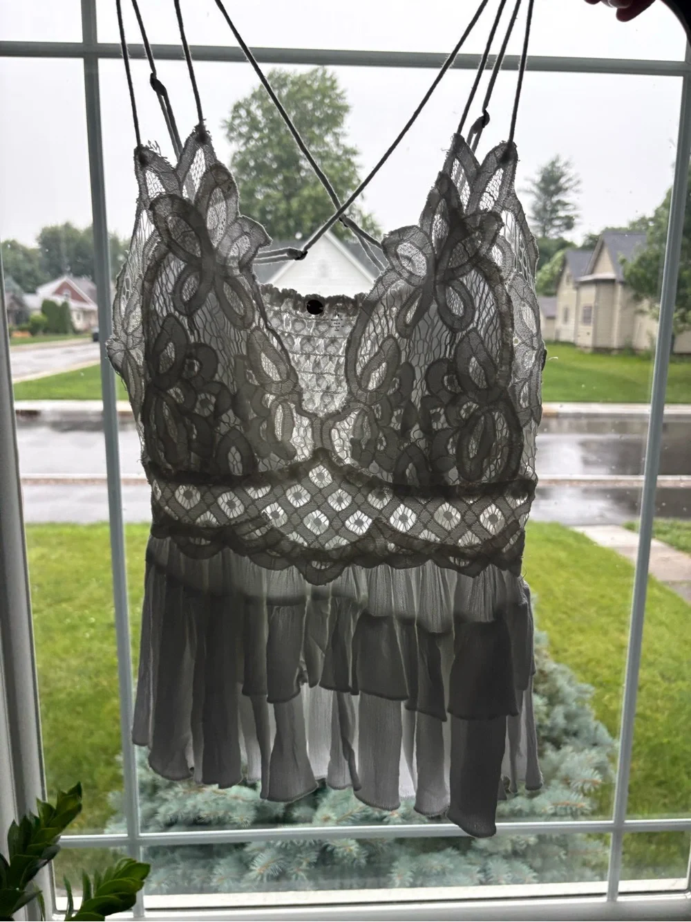 Free People White Lace Ruffled Camisole